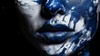AI generated illustration of a young woman in white and dark blue makeup