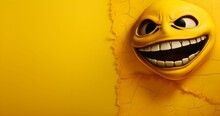 AI Generated Illustration Of A Creepy 3D Yellow Smiley Face On A Cracked Background
