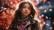 Japanese schoolgirl reaching for falling Sakura blossoms.generative ai