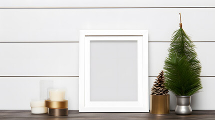 Wall Mural - Christmas decorations, beautiful photo frames copy space background