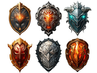 Collection of Fantasy Shields Isolated on Transparent or White Background, PNG