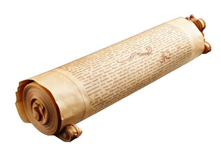 Ancient Parchment Scroll Rolled Up Isolated on Transparent or White Background, PNG