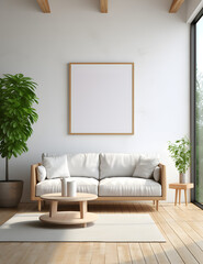 Wall Mural - 3D render of a close-up mockup frame in the living room interior,