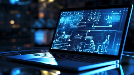 Software web development programming concept.Digital technology, software development concept. Coding programmer, software engineer working on laptop virtual screen