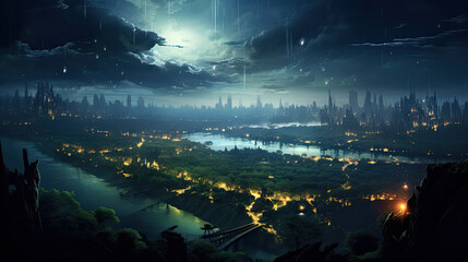 Wall Mural - city in the night sky
