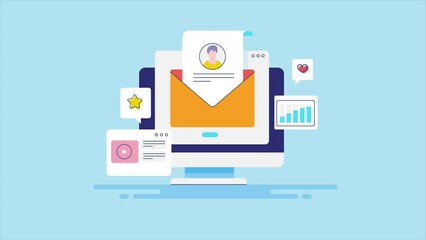 Wall Mural - reaching subscriber people with electronic mail, email marketing analytics on dashboard, open newsle