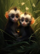 © Cridmax - Two little monkeys sitting in the grass.. Digital art.