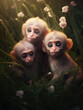 © Cridmax - Two little monkeys sitting in the grass.. Digital art.