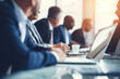 Defocused shot of group of business persons in business meeting, Group of entrepreneurs on meeting in board room, Corporate business team on meeting in the office