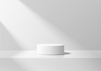 Sticker - abstract 3d realistic white cylinder podium pedestal background with natural lighting wall scene. mi