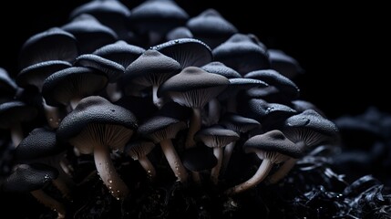 Black mushroom in the black background