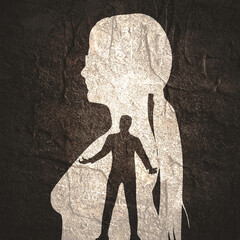 Wall Mural - Silhouette of man in prayer pose. Man asking woman to marry or forgive him. Couple relationships