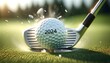 happy new 2024 year golf themed, golf ball background, golf club hitting golf ball concept