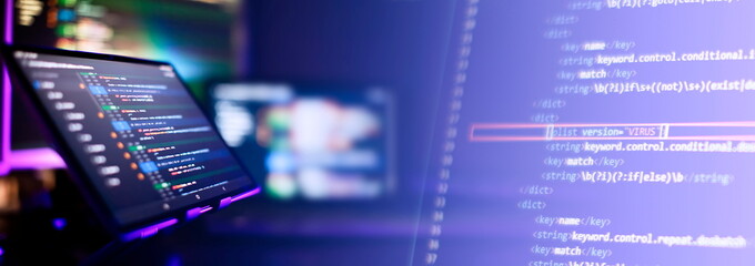 Abstract screen of web developer . Data network hardware Concept.