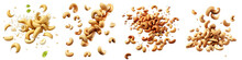 Falling Cashew Nuts  Hyperrealistic Highly Detailed Isolated On Transparent Background Png File