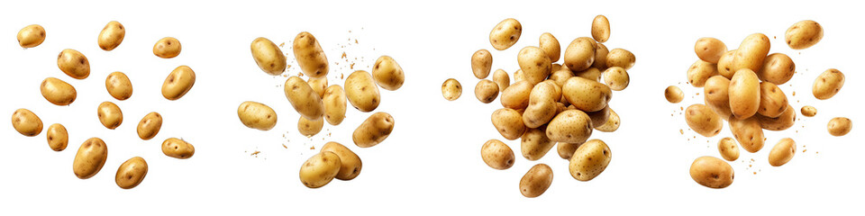 Poster - Falling fresh potatoes  Hyperrealistic Highly Detailed Isolated On Transparent Background Png File
