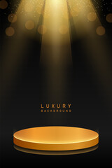 Wall Mural - shiny luxury gold podium award in black background vector design