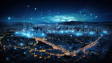 Fototapeta Londyn - Aerial View of Modern Urban Connectivity at Night