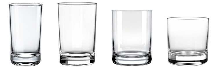 Set of empty glass cut out transparent isolated on white background ,PNG file