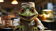 funny frog wear a chef uniforms cooking in the kitchen on kithen background. Generative AI