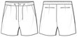 Men's Sports Sweat shorts design front and back view flat sketch fashion illustration, Knitted Jogger short cad drawing vector template