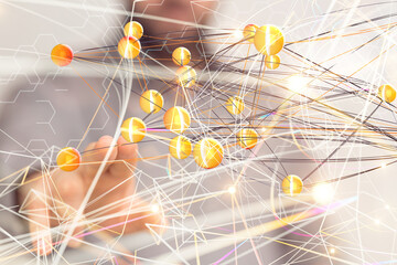 Abstract network of physical devices on the Internet using a network connection with statistics numbers 3d illustration