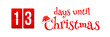 Countdown of days until Christmas, advent calendar with flip numbers template vector illustration. Red vintage text with Santa hat. 13 days until Christmas