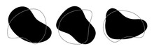 Black Liquid Irregular Amoeba Blob Shapes Vector Collection Isolated On White Background. Fluid Bobble Blotch Forms Set, Deform Drops