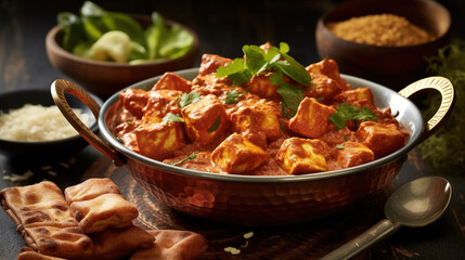 Wall Mural - Paneer Makhani Butter Masala Curry on Selective Focus Background