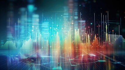 Poster - Financial stock market graph displayed digital hologram screen technology background. Hologram business chart background