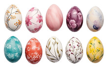 colored hand painted easter eggs collection isolated on transparent background