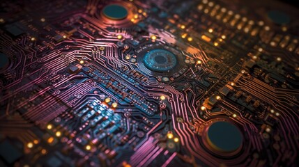Aufkleber - Electronic circuit intricate pathways, microcomponents, aesthetics technology micro scale. Photography, macro lens,