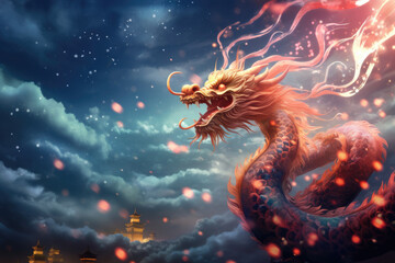 Happy chinese new year 2024 , the glowing dragon zodiac