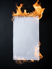 blank sheet of white paper on fire. may be used for your text or picture. 