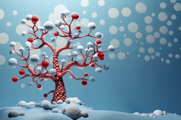 Winter tree with red berries and snow.