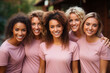 © michaelheim - Breast cancer awareness concept of five diverse women in pink t-shirts