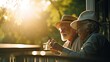 A Close-Up of a Contented Senior Couple Sipping Tea on a Porch Swing