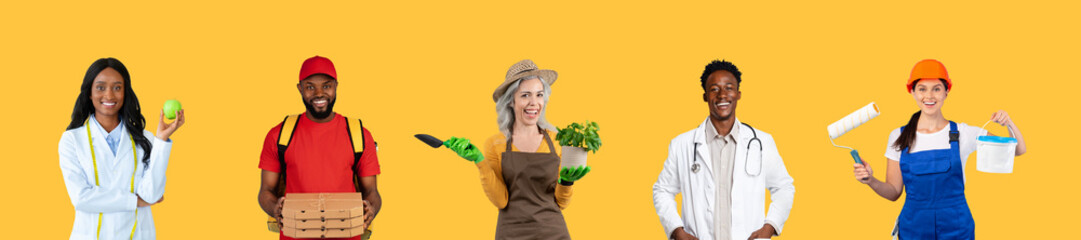 Canvas Print - Collage of happy workers from different jobs wearing their uniform