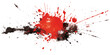 red and black paint brush strokes in watercolor isolated against transparent