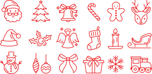 pixel perfect icon set of christmas, xmas, ornament, decoration, decor, santa claus, tree, gift, cel