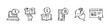 Doodle faq icons set. Ask question and answers information web page. Guidebook, customer support chat, analytic statistic application sketch line symbols.