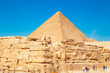 Pyramid of Khafre and the Great Sphinx. Great Egyptian pyramids.