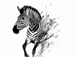 Drawing of Surreal high key zebra in black and white. illustration separated, sweeping overdrawn lines.