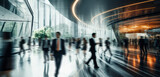 Fototapeta  - Hustle in Motion: Blurry Long Exposure of Business Crowd in Office Lobby