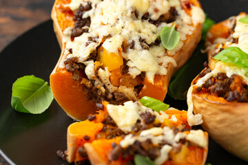 Wall Mural - Baked Butternut Squash Pumpkin Stuffed with ground beef, vegetables and cheese