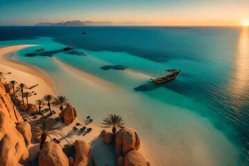 Wall Mural - Sunset and turquoise ocean in sharm el sheikh, egypt