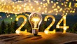 © fitpinkcat84 - Lightbulb glowing for 2024 merry Christmas and happy new year.