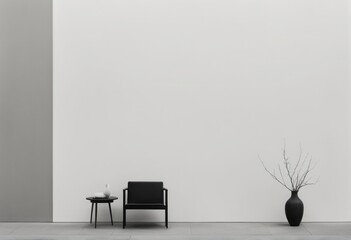 Poster - modern room with a black wall and a vase modern room with a black wall and a vase empty white chair and table with black background, mockup for copy space