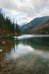 Naklejka na meble Evening view of Kolsai or Kolsay lake in autumn, Almaty region, the Republic of Kazakhstan