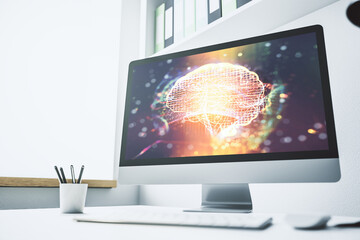 Wall Mural - modern computer monitor with creative artificial intelligence symbol. neural networks and machine le